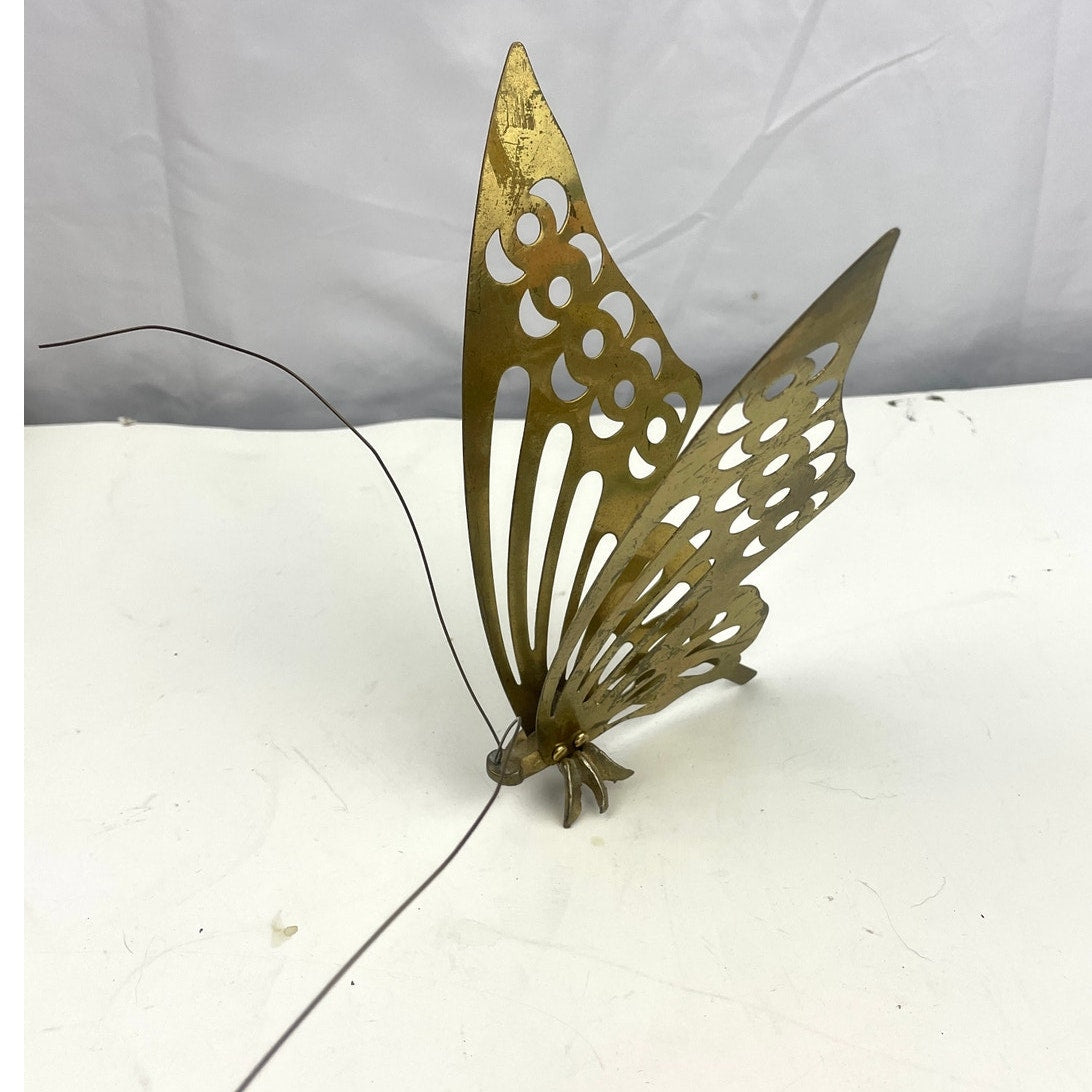 VTG Solid Brass Butterfly Figurine Self Standing Mid Century Home Decor 8"