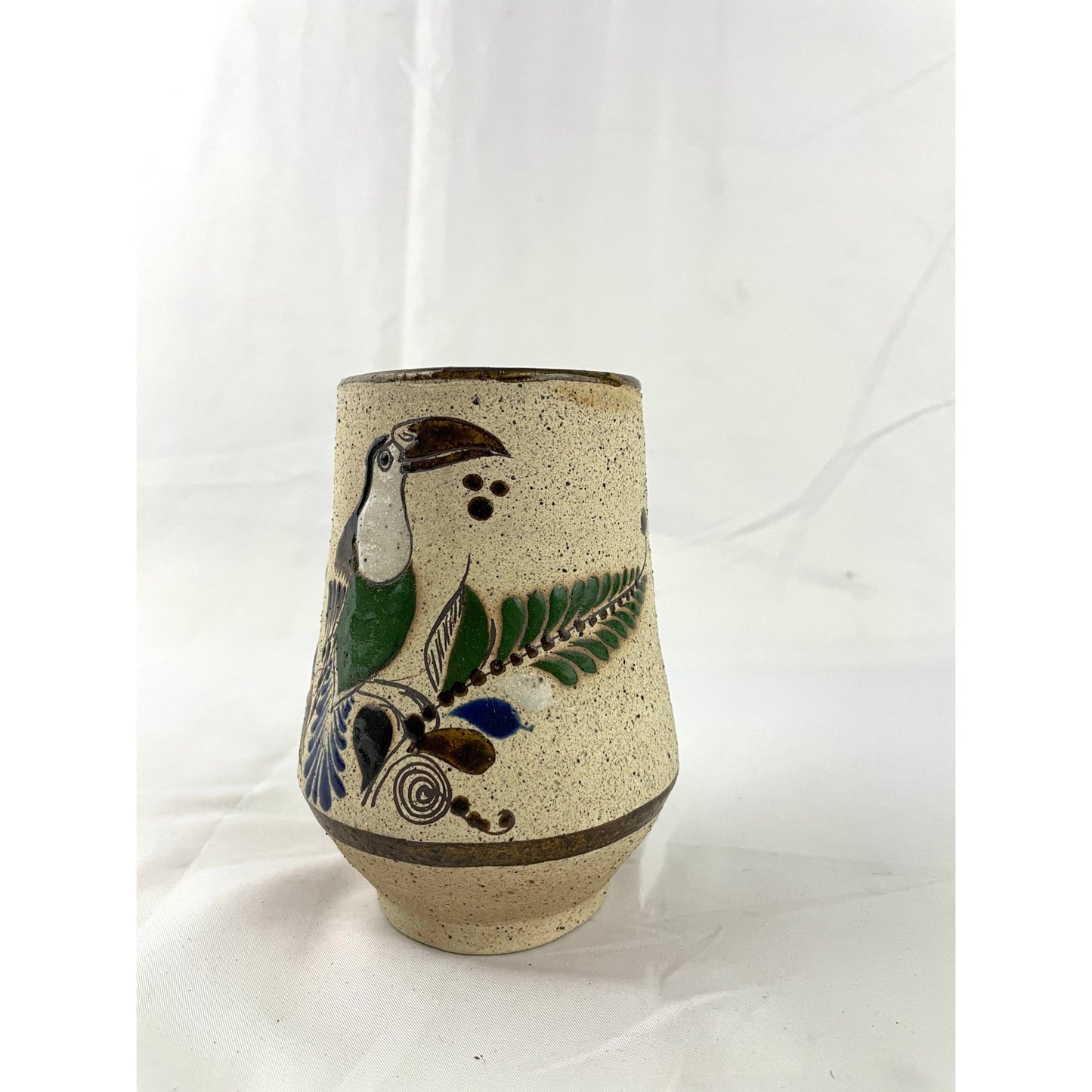 Mexican Tonala Hand Painted Stoneware Pottery Coffee Mug Handmade Flowers Birds