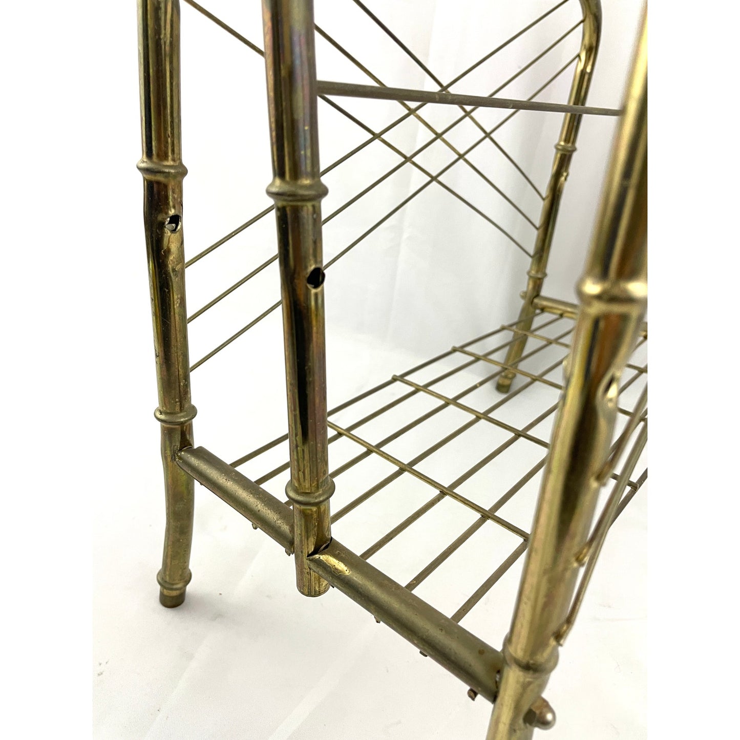 VTG Hollywood Regency Gold Metal Bamboo Cane Magazine Newspaper Stand Rack MCM