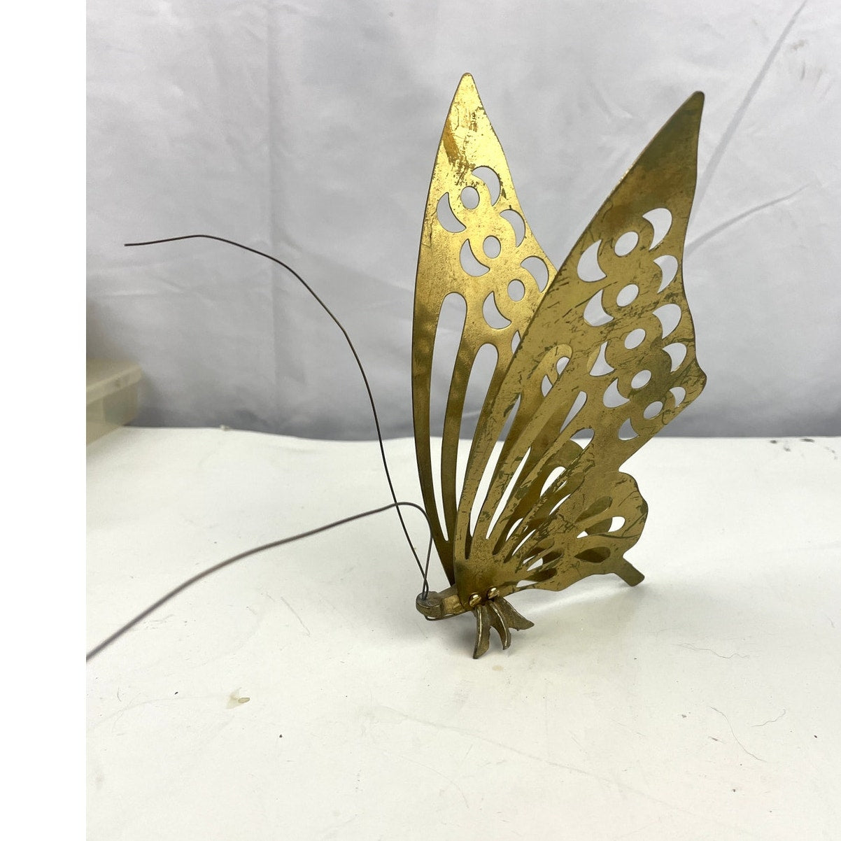 VTG Solid Brass Butterfly Figurine Self Standing Mid Century Home Decor 8"