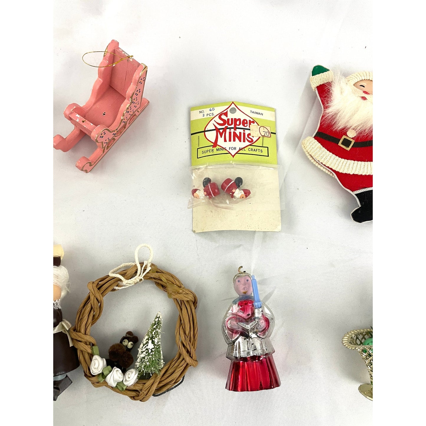 10x VTG Holiday Ornaments Christmas Santa Sleigh Wooden Figures Collectibles