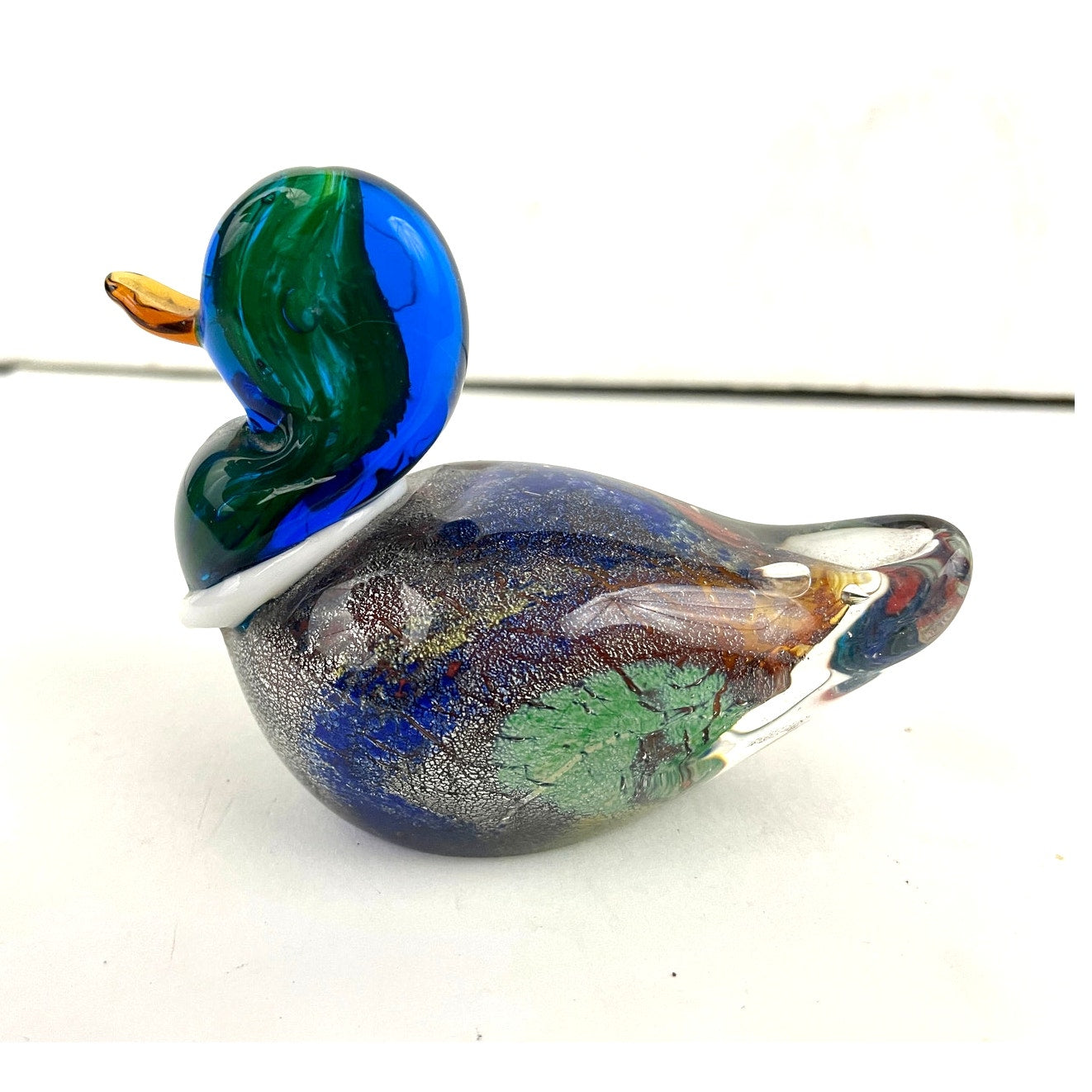 VTG Hand Blown Murano Glass Duck Paperweight Sparkle