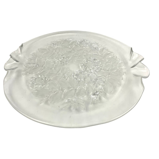 Mikasa Crystal Bianca Cake Frosted Glass Platter Flowers 14” Ruffle Edge