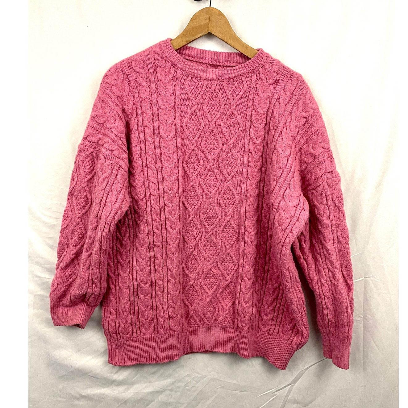 Pink Chunky Cable Knit Sweater Twisted Pullover Womens Large Oversized