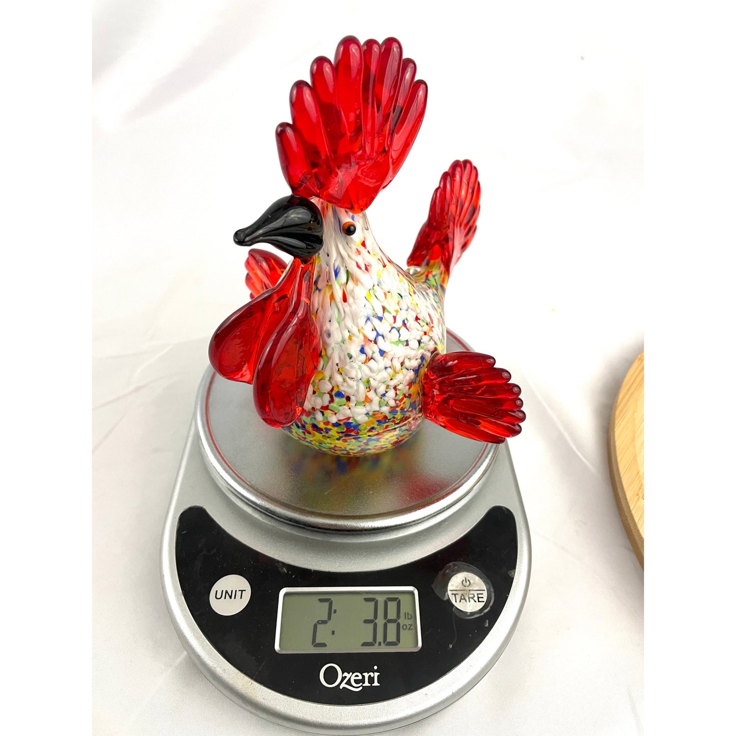 Rainbow Speckled Hand Blown Glass Rooster Murano Style Art Figurine Paperweight