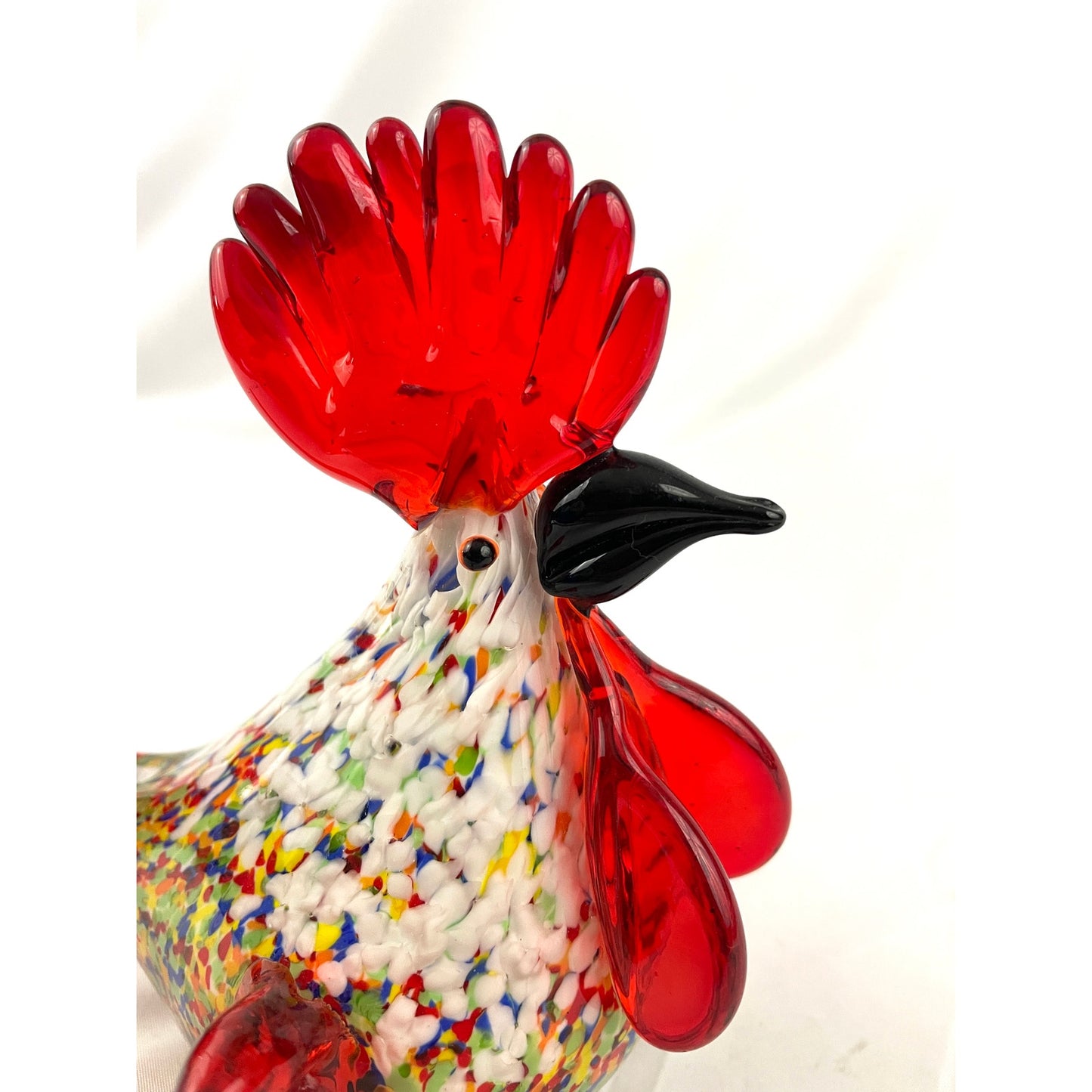 Rainbow Speckled Hand Blown Glass Rooster Murano Style Art Figurine Paperweight