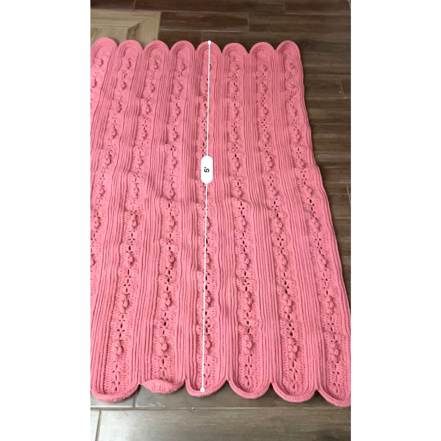 VTG Handmade Pink Crocheted Afghan Throw Blanket Chain Popcorn Stitch 60"x40"