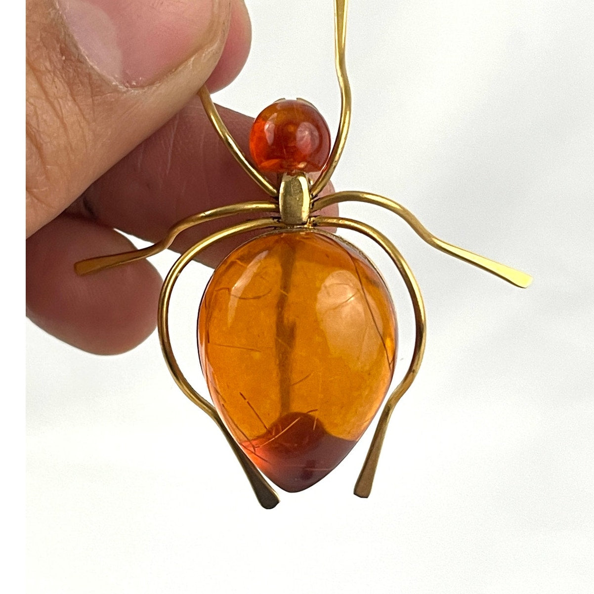 VTG Insect Amber Body Pin Brooch RARE Gold Tone Stamped 7rk Bug Baltic