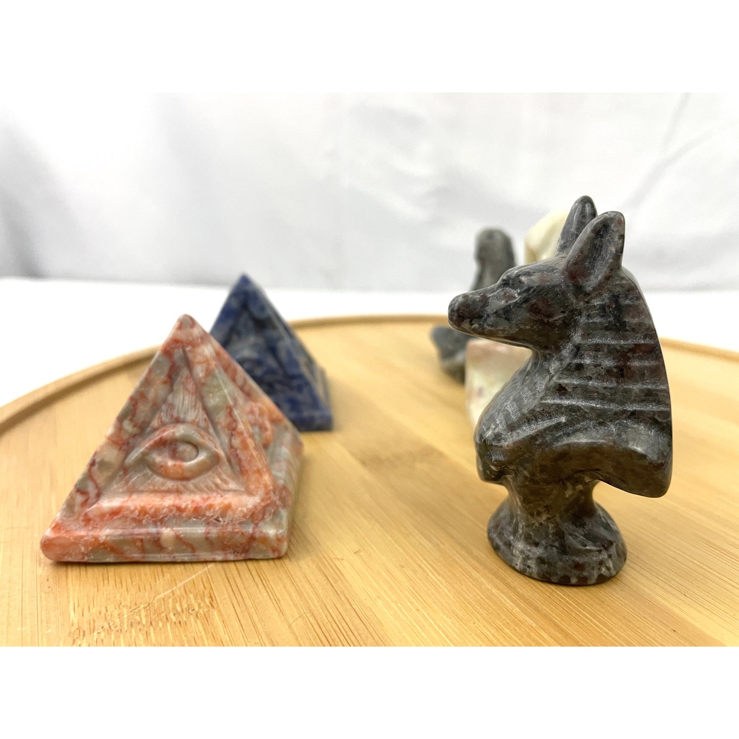 Lot of 5 Healing Stones Mother Goddess Anubis Buddhist Pyramid Crystals Rock