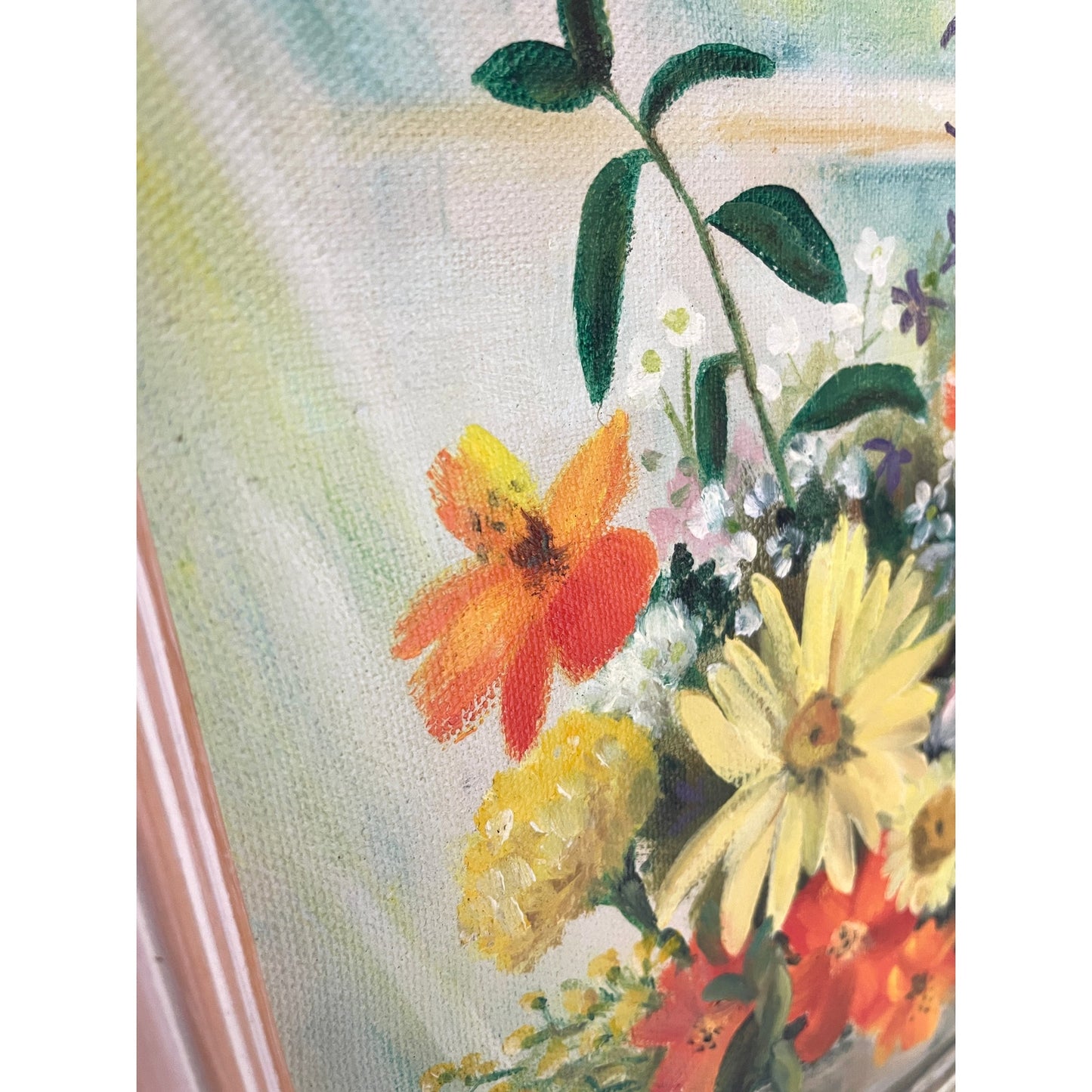 VTG Oil Painting Signed Flower Vase Wood Framed MCM 70s Still Life Original