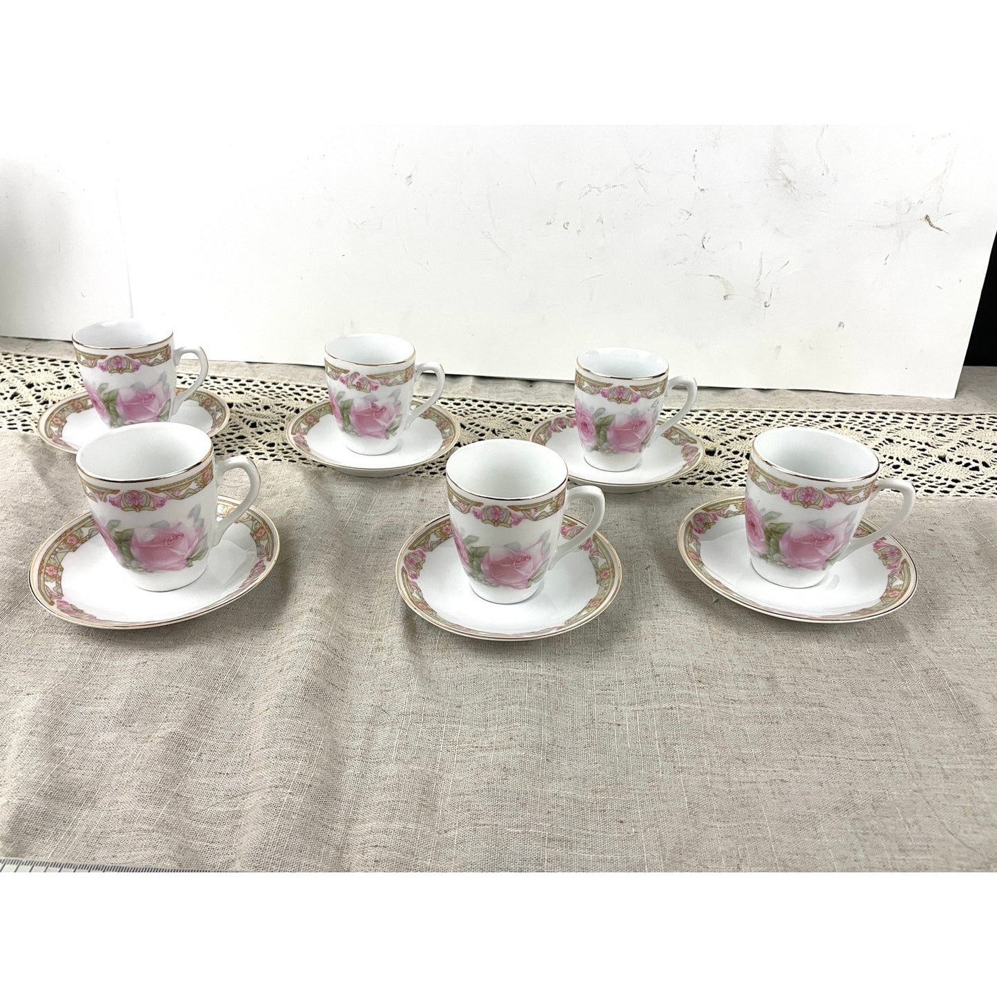 VTG Set of 6 Pink Rose Tea Cup & Saucer Antique Z. S. & Co Bavaria Floral 12PC