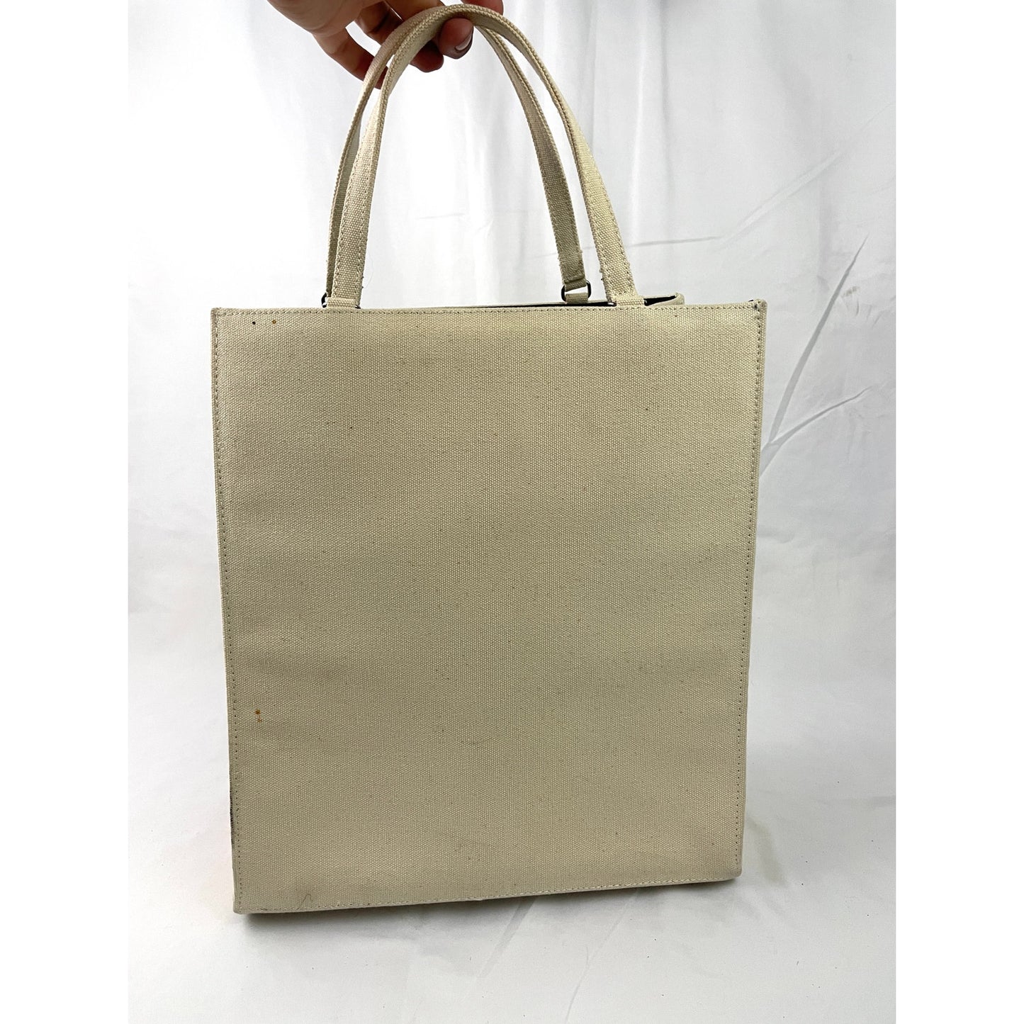 VTG Kate Spade Tote Bag Beige Pink Canvas Handbag Solid Stripe