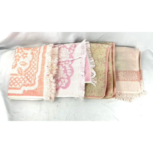 Copied - VTG Lot 4 Retro Floral Pink Hand Towels Canon 60s 70s Fringe Reversible