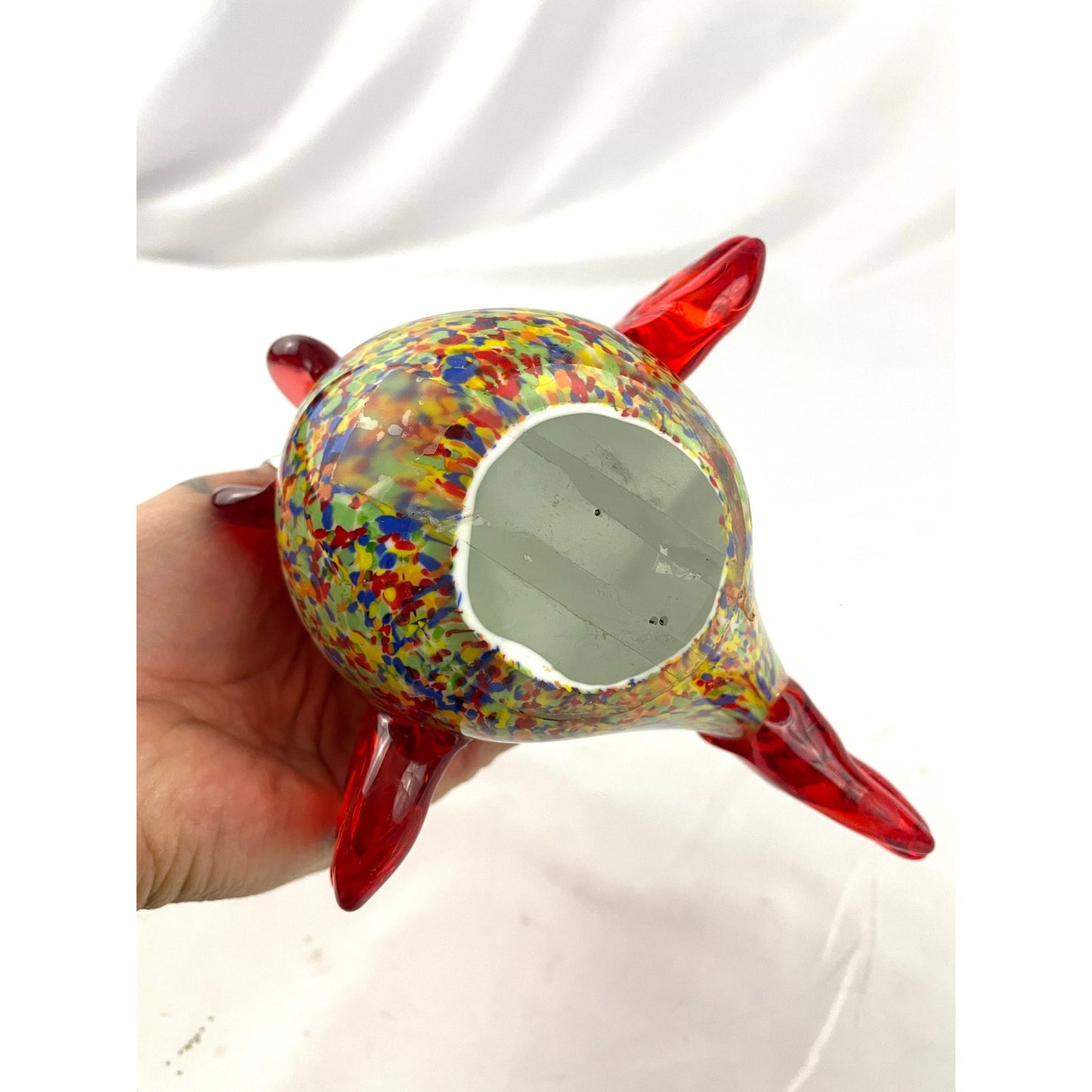 Rainbow Speckled Hand Blown Glass Rooster Murano Style Art Figurine Paperweight