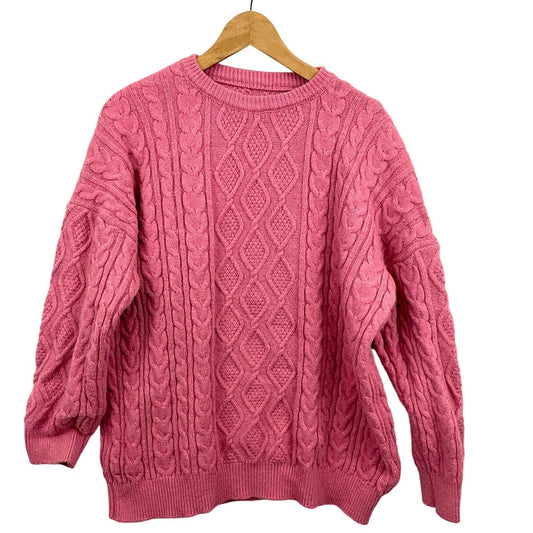 Pink Chunky Cable Knit Sweater Twisted Pullover Womens Large Oversized