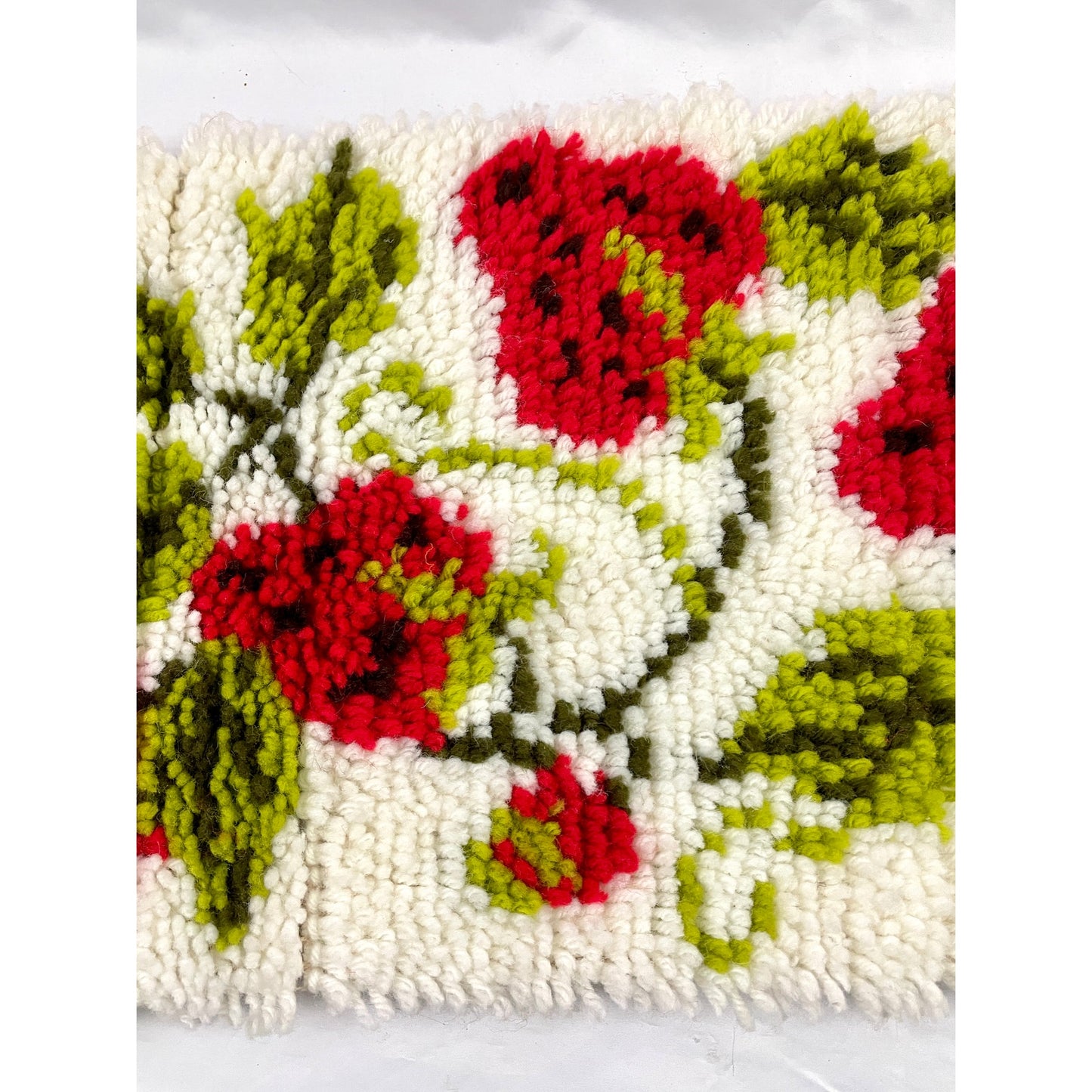 VTG Latch Hook Rug Wall Hanging Artwork Strawberries Fruit 12"x 27" Handmade