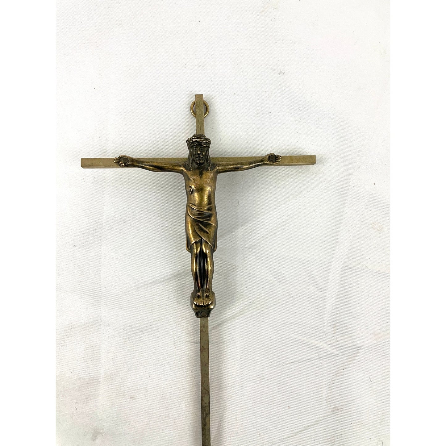 VTG Brass Crucifix Cross Jesus Christ Wall Hanging Engraved INRI Religion 9"