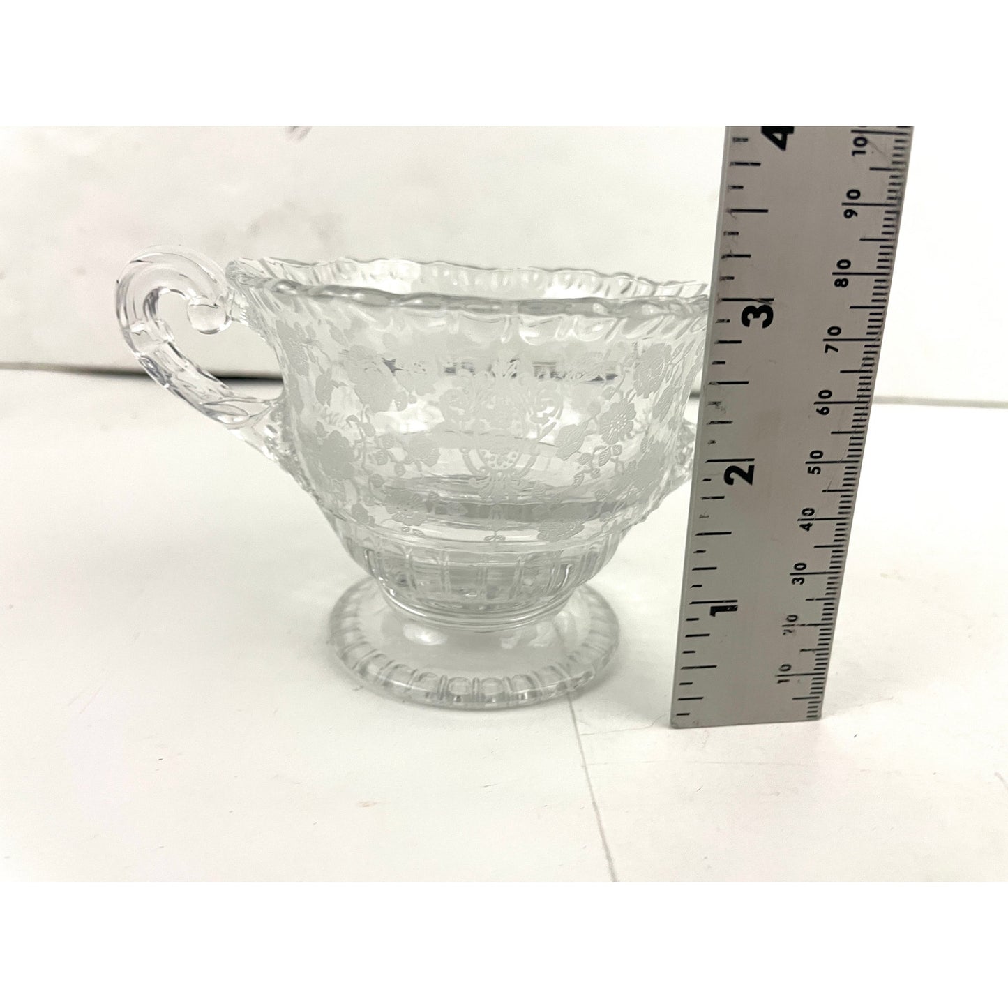 VTG Cambridge Rose Point Divided Dish Sugar and Creamer Etched Clear Glass