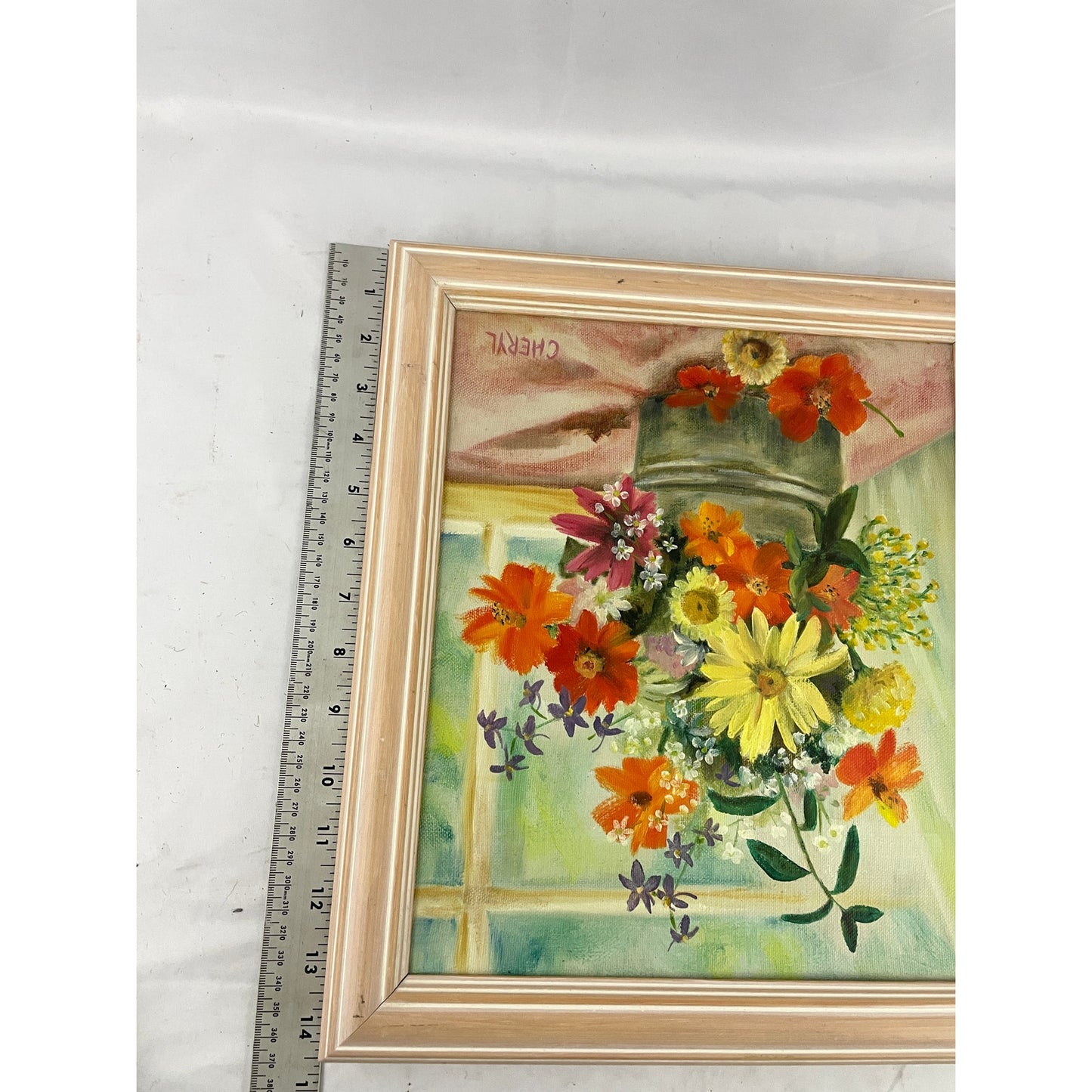 VTG Oil Painting Signed Flower Vase Wood Framed MCM 70s Still Life Original