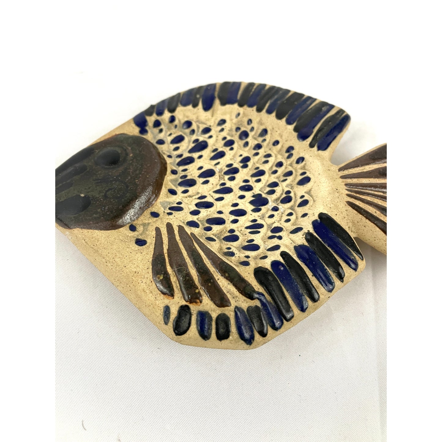 Fish Tonala Mexican Pottery Trinket Dish 6" Hand Painted Signed R S Footed