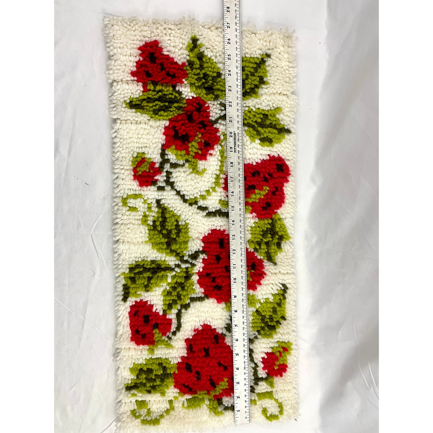 VTG Latch Hook Rug Wall Hanging Artwork Strawberries Fruit 12"x 27" Handmade