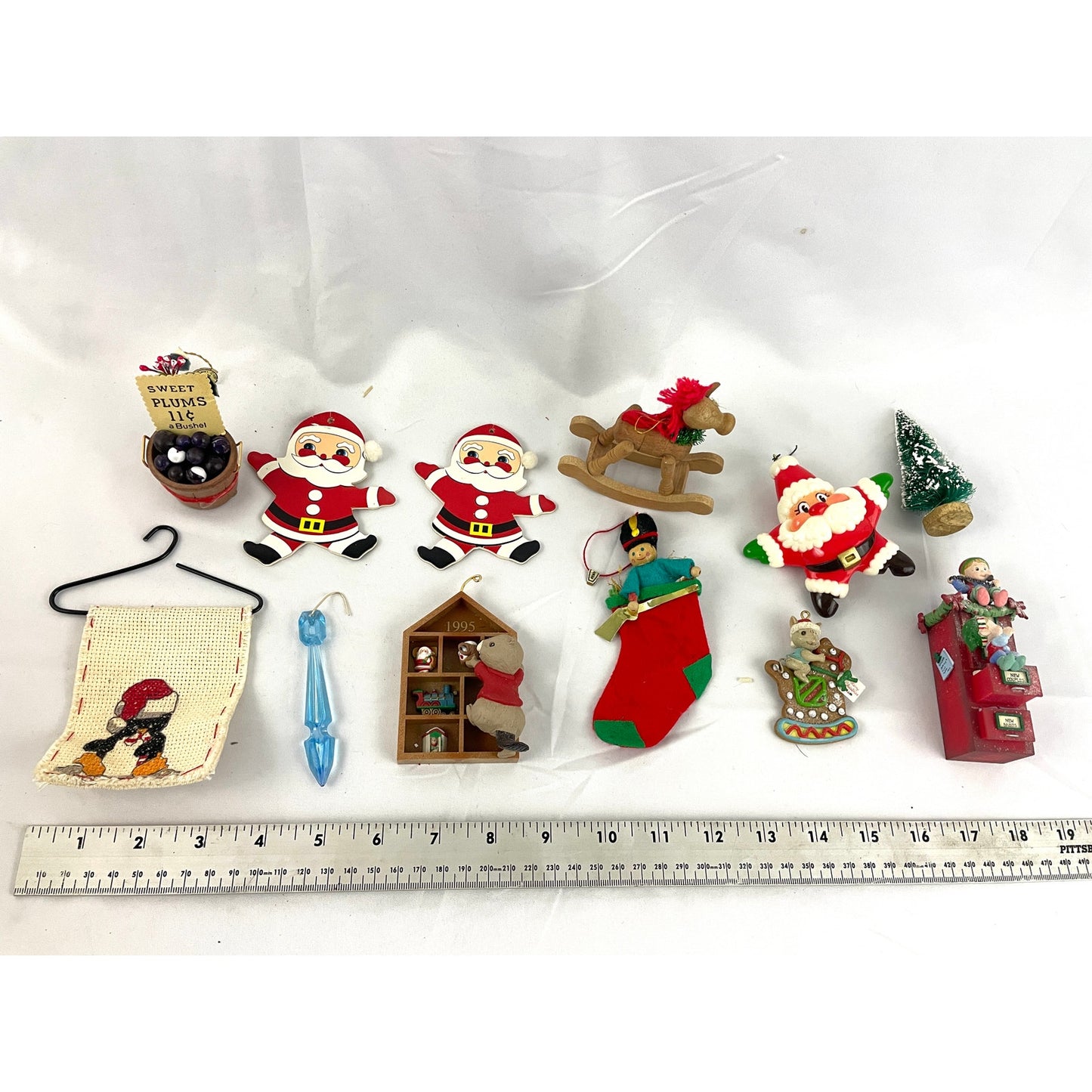 12x VTG Holiday Ornaments Christmas Stocking Tree Santa Decor Assorted