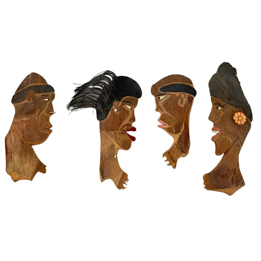 VTG Lot of 4 African Hand Carved Wood Head Profile Faces Wall Art Plaque Unique