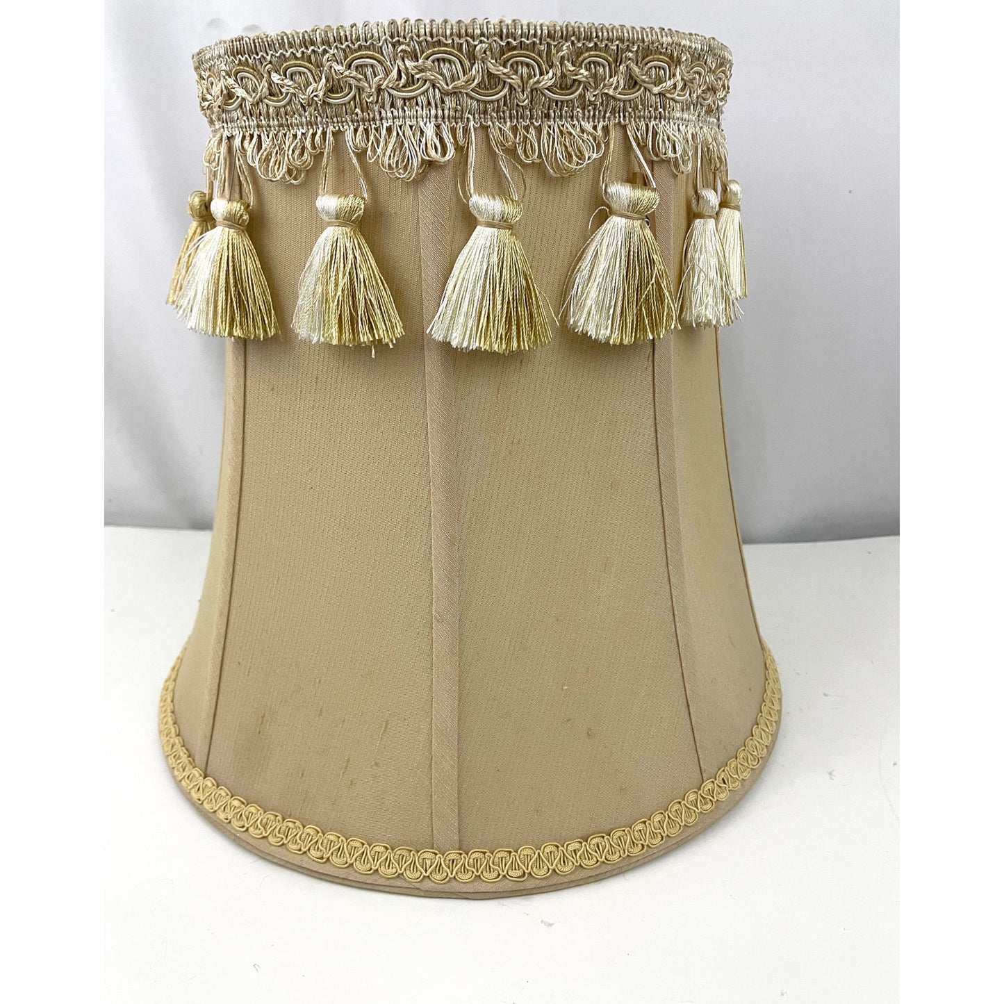 VTG Champagne Fringe Trim Victorian Lamp Shade ONLY 11" Tall