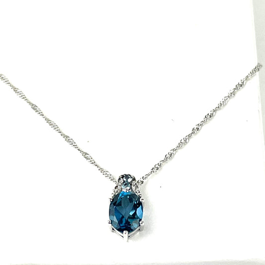 Bradford Exchange Blue Topaz 925 BGE Pendant Necklace Sterling Silver 16"