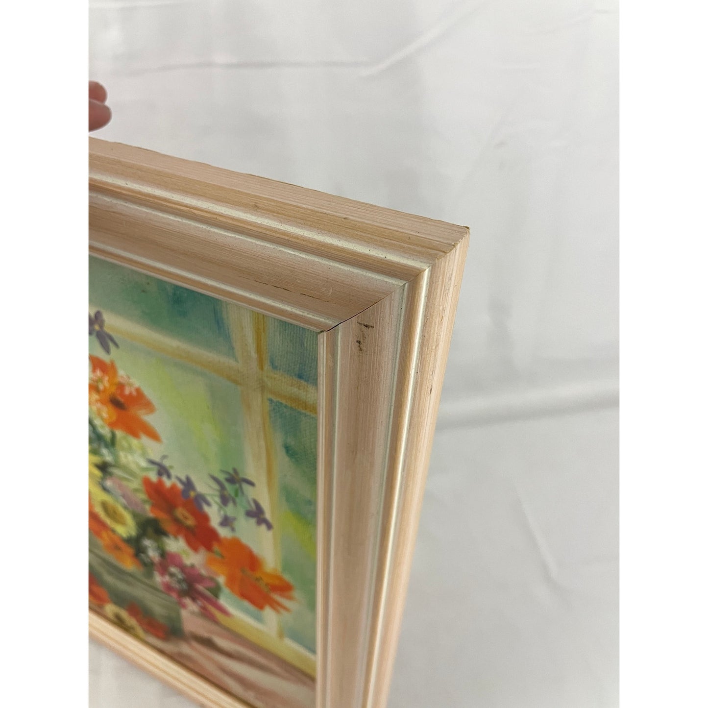 VTG Oil Painting Signed Flower Vase Wood Framed MCM 70s Still Life Original