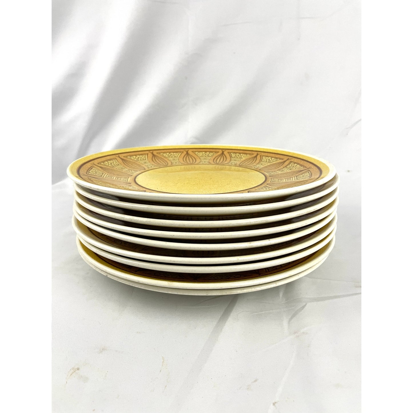 Lot of 9 Anchor Hocking Honey Gold Ironstone Dinner Plates MCM Stoneware 1970s