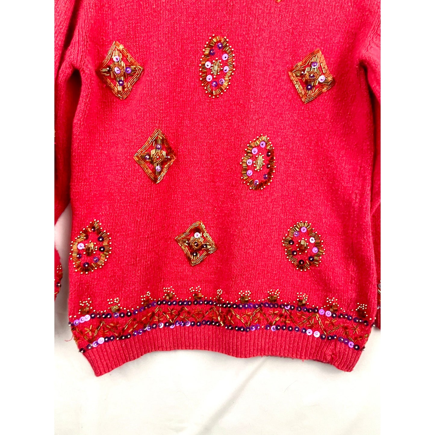 VTG Carducci Silk Angora Sequin Pullover Sweater MEDIUM 1980's Beaded Pink