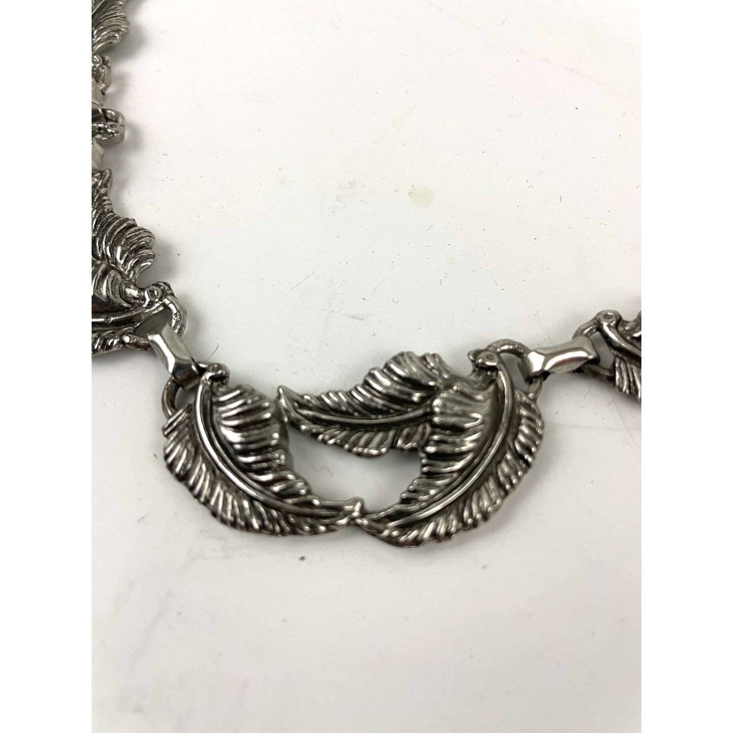 VTG Leaf Design Choker Necklace Pewter 12" Unique