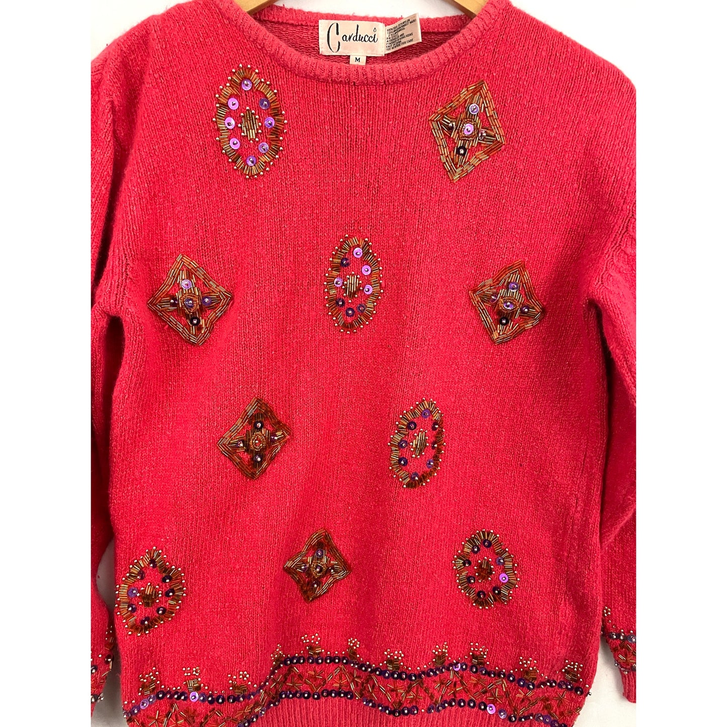 VTG Carducci Silk Angora Sequin Pullover Sweater MEDIUM 1980's Beaded Pink