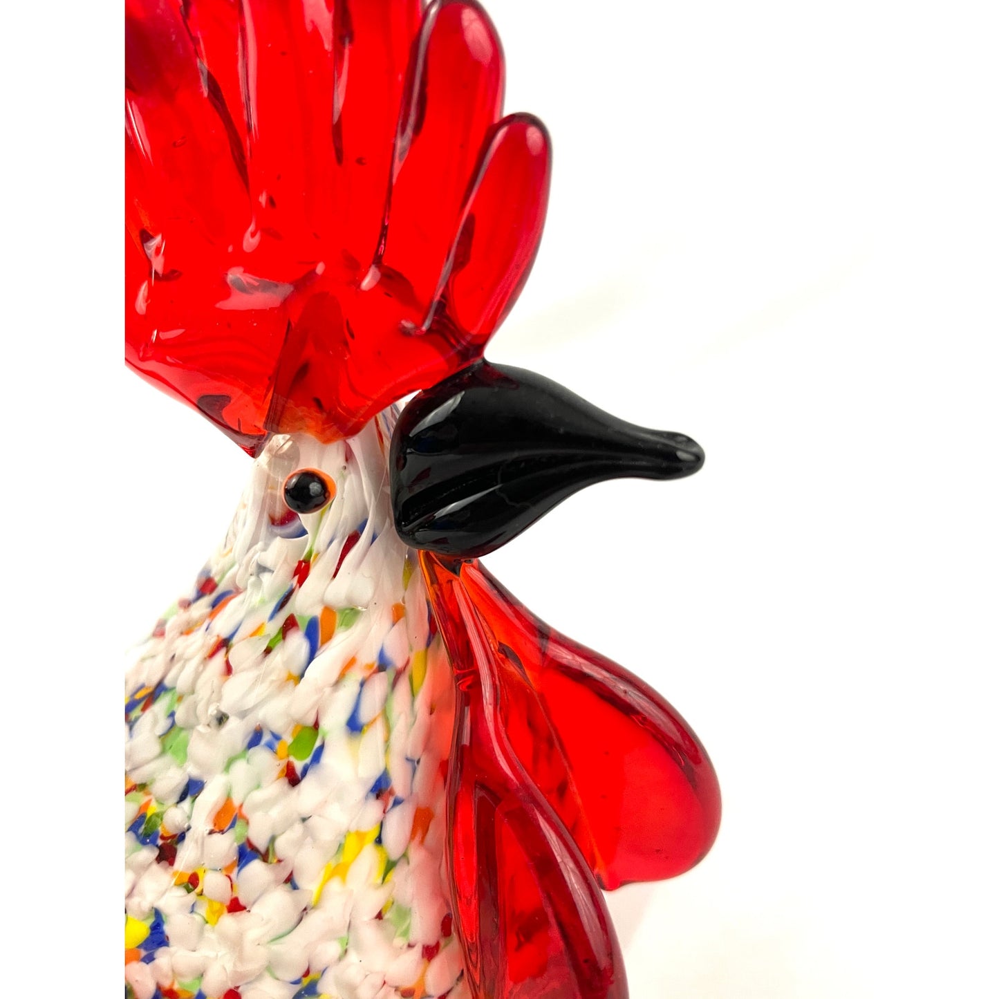 Rainbow Speckled Hand Blown Glass Rooster Murano Style Art Figurine Paperweight