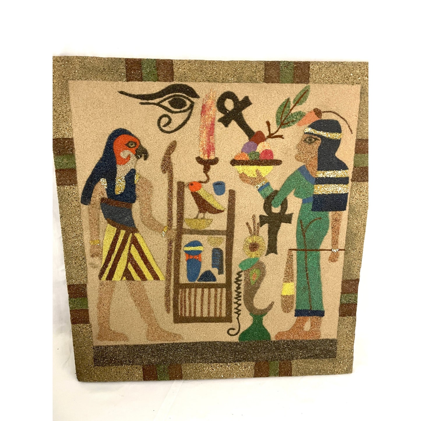 VTG Unique Egyptian Pictorial Sand Art Painting 17"x18.5"