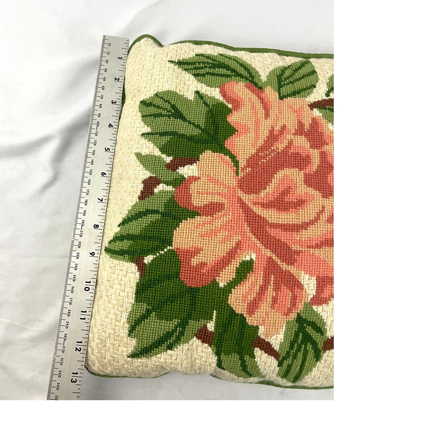 VTG Hand Sewn Pillow Pink Floral Roses Dragonfly Embroidered 13"x13"