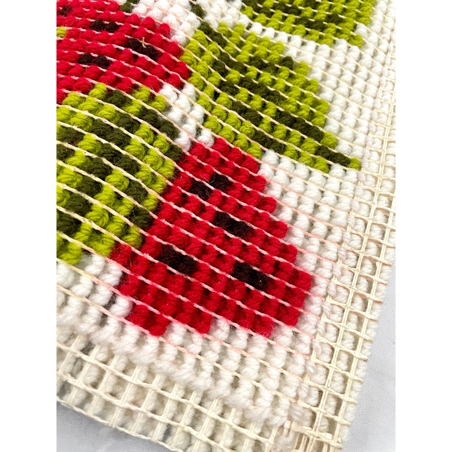 VTG Latch Hook Rug Wall Hanging Artwork Strawberries Fruit 12"x 27" Handmade