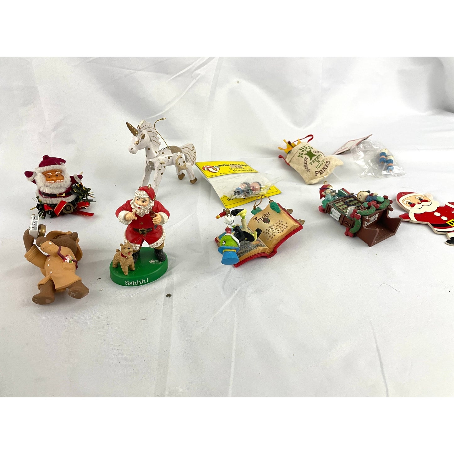 10x VTG Holiday Ornaments Christmas Santa Unicorn Wooden Figures Collectibles