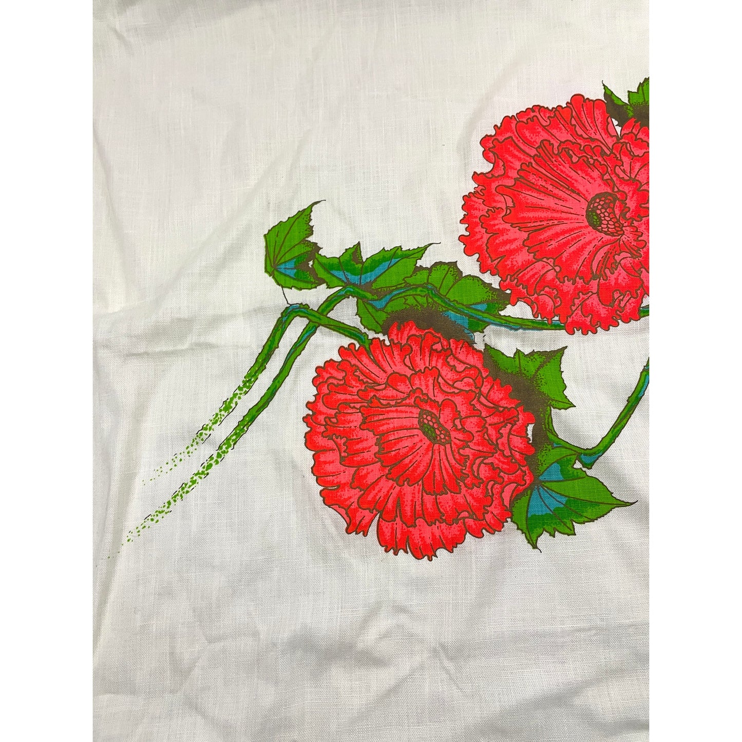 VTG Alfred Shaheen Fabric Bright Red Floral Hand Printed 27" X 44" Hawaii Woven