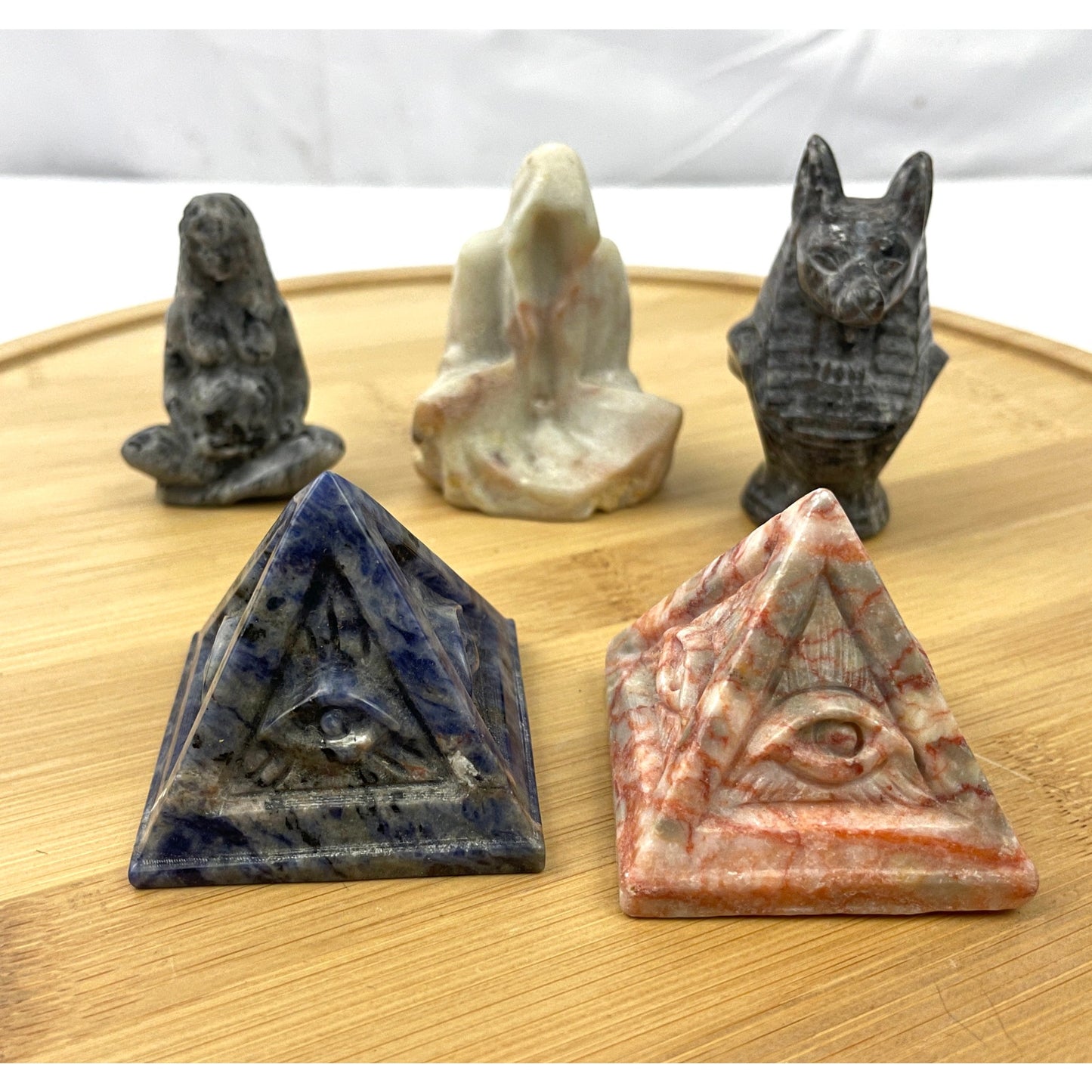 Lot of 5 Healing Stones Mother Goddess Anubis Buddhist Pyramid Crystals Rock