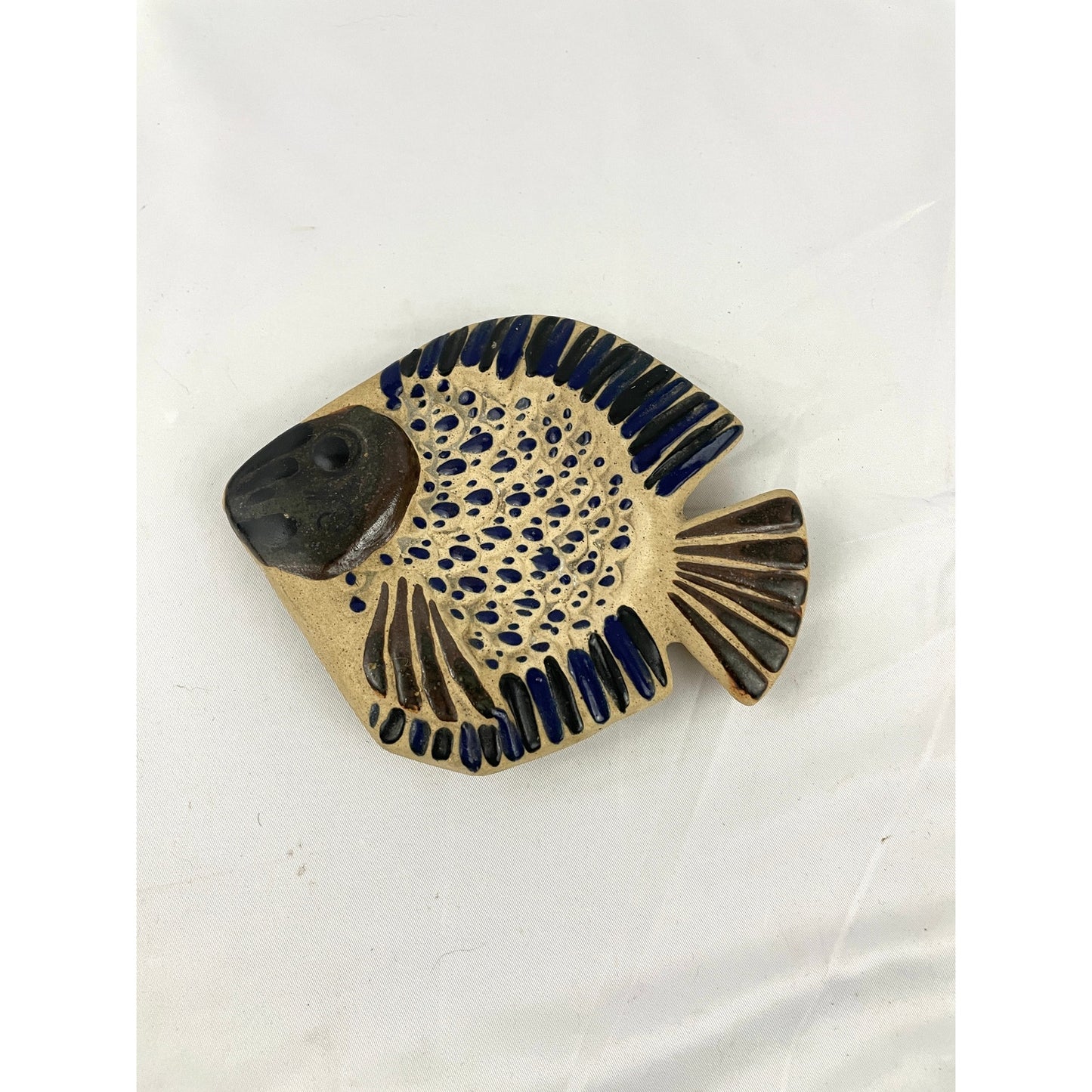 Fish Tonala Mexican Pottery Trinket Dish 6" Hand Painted Signed R S Footed