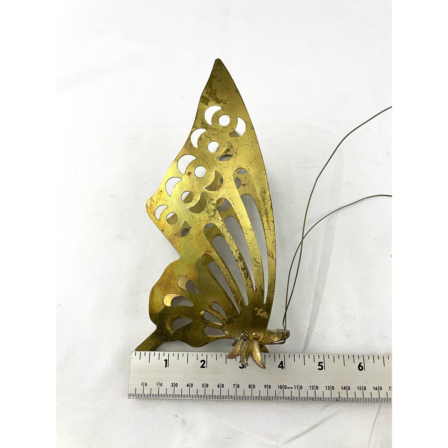 VTG Solid Brass Butterfly Figurine Self Standing Mid Century Home Decor 8"