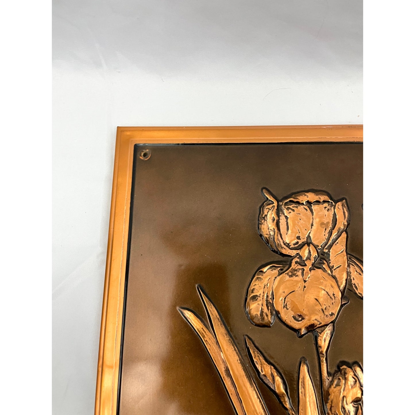 VTG Set of 2 Copper Floral Art Prints Embossed Metal Flowers Retro 11"x13"