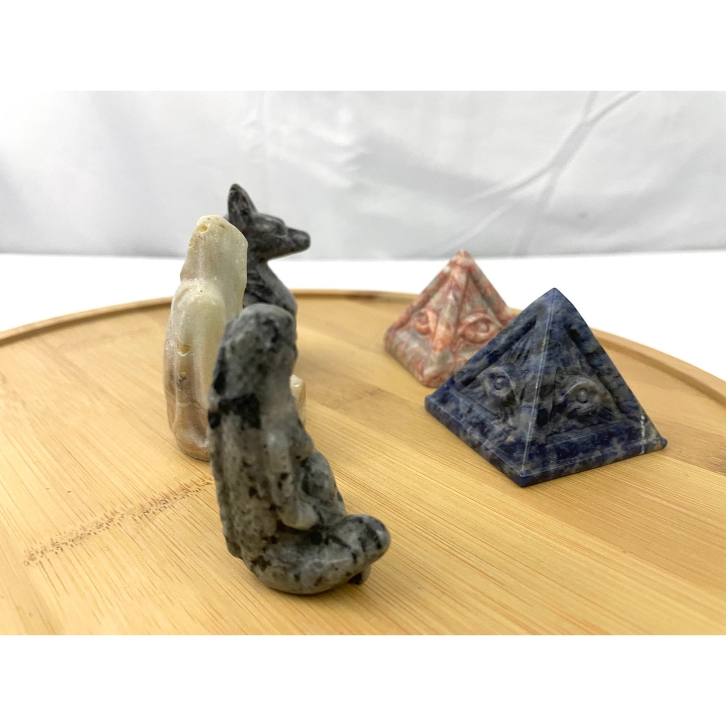 Lot of 5 Healing Stones Mother Goddess Anubis Buddhist Pyramid Crystals Rock