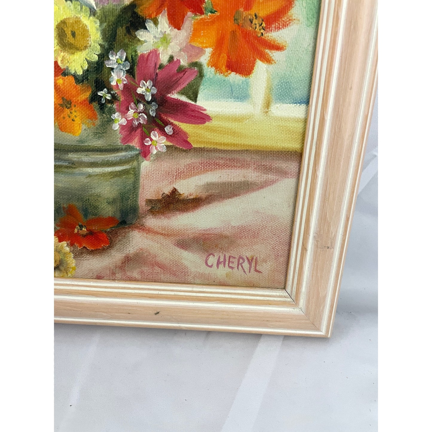 VTG Oil Painting Signed Flower Vase Wood Framed MCM 70s Still Life Original