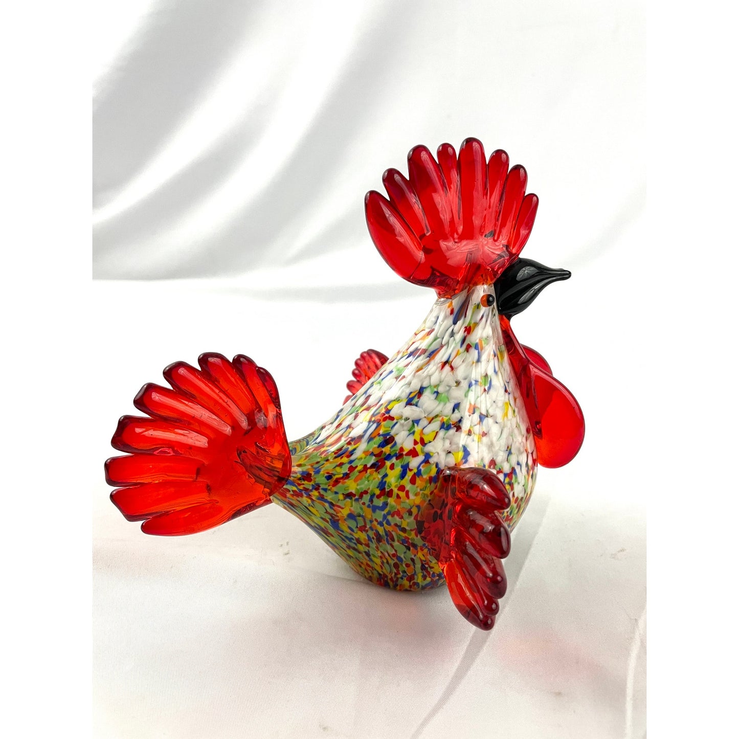 Rainbow Speckled Hand Blown Glass Rooster Murano Style Art Figurine Paperweight