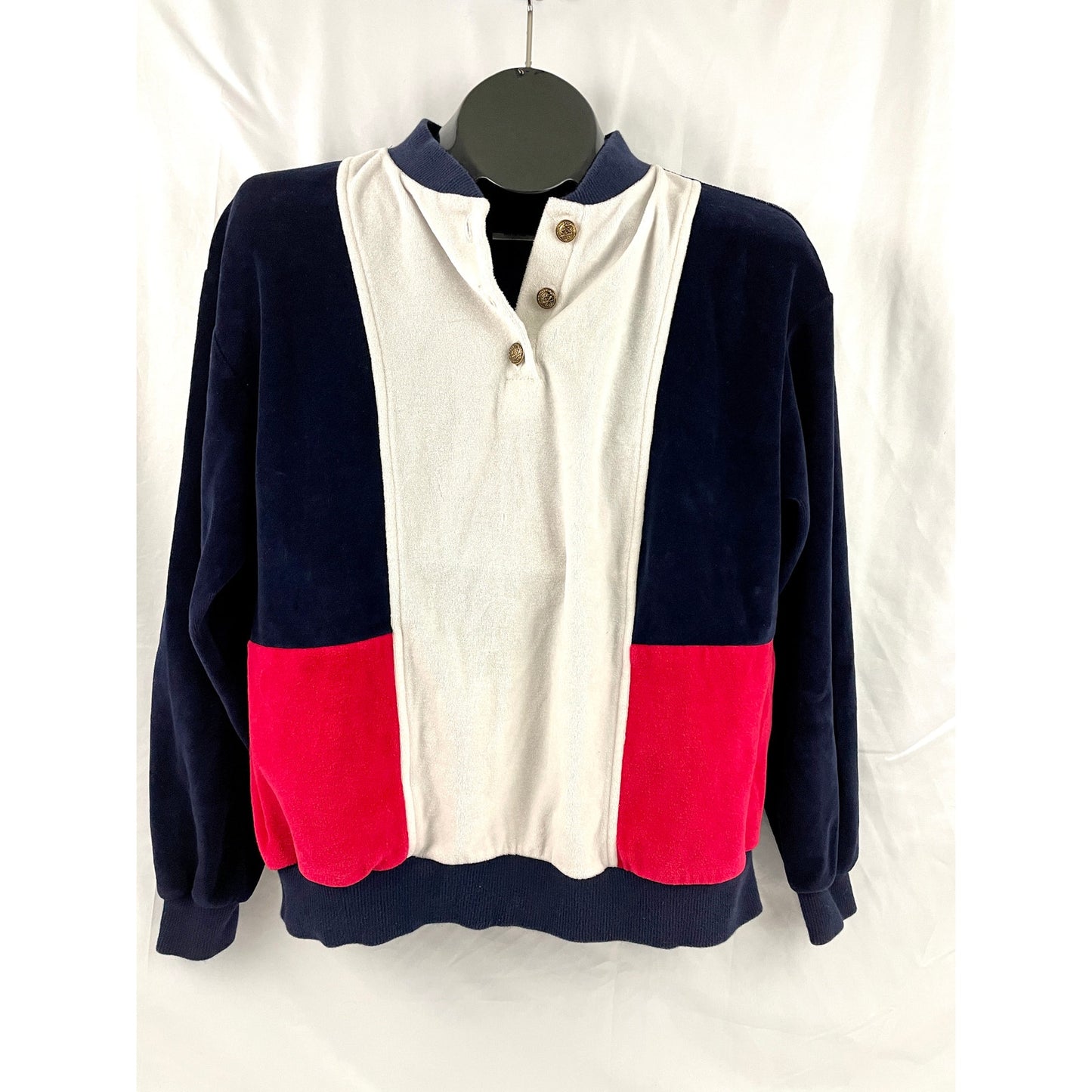 VTG Aileen Medium Blue Red White Top Blouse Classic USA Colorblock