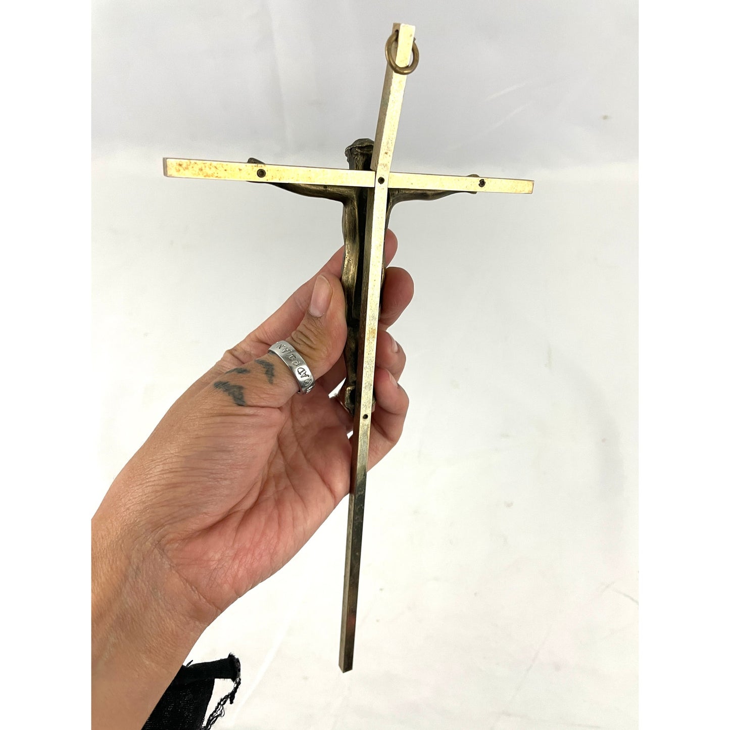 VTG Brass Crucifix Cross Jesus Christ Wall Hanging Engraved INRI Religion 9"