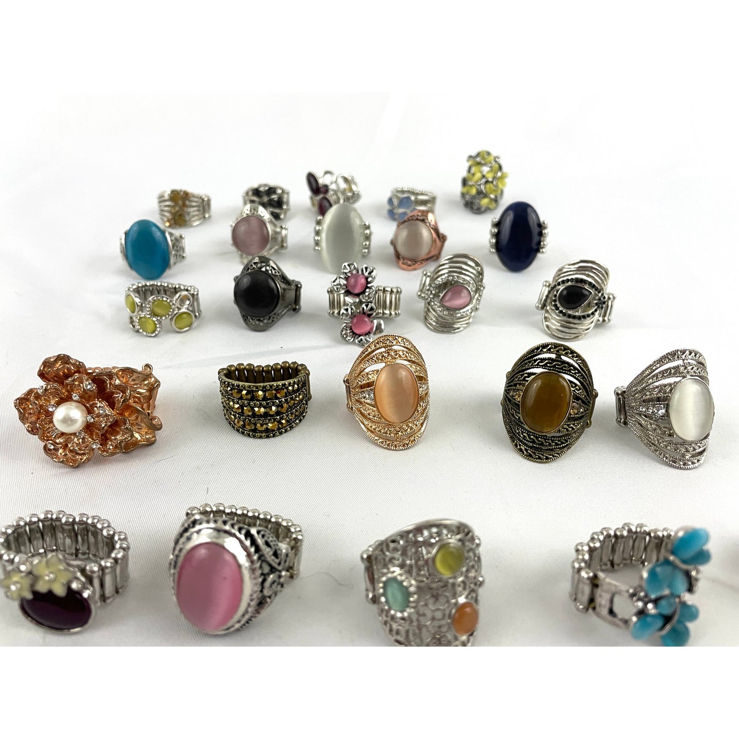 25 Pc Stretch Back Paparazzi Rings Rhinestone Centers Silver Gold Tone NWOT